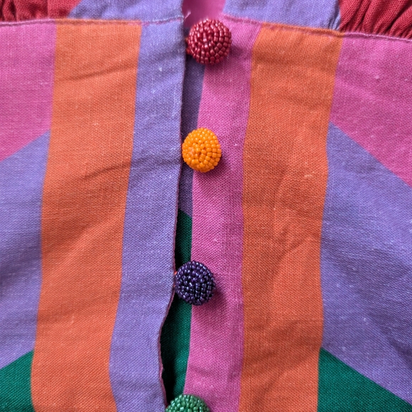 Farm Rio Mixed Geometric Print Puff Sleeve Crop Top NWT Linen Blend - Picture 2 of 10